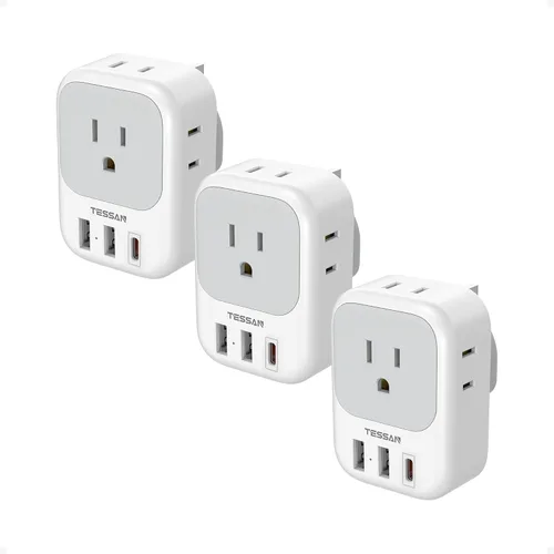 Miniatura 8 de TESSAN Adaptador de Enchufe de Viaje Europeo USB C Paquete de 3, Adaptador de Enchufe de EE.UU. a Europa con 4 Tomas de CA 3 Puertos de Carga USB