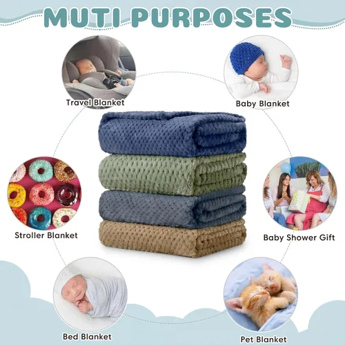 Miniatura 6 de Reginary 4 Pack Fuzzy Blanket 30 x 40'' Waffle Flannel Baby Throw Blankets Warm Nursery & Crib Blankets for Girl & Boy Newborn Infant