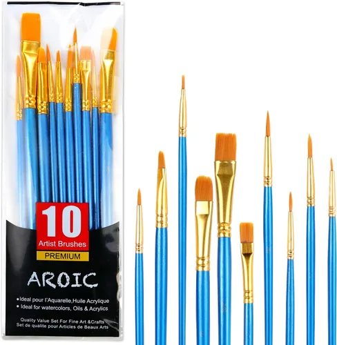 Juego de pinceles de pintura acrílica, 1 paquete/10 pinceles de acuarela, pinceles de nailon para el cabello, para todo uso, óleo, acuarela, Azul