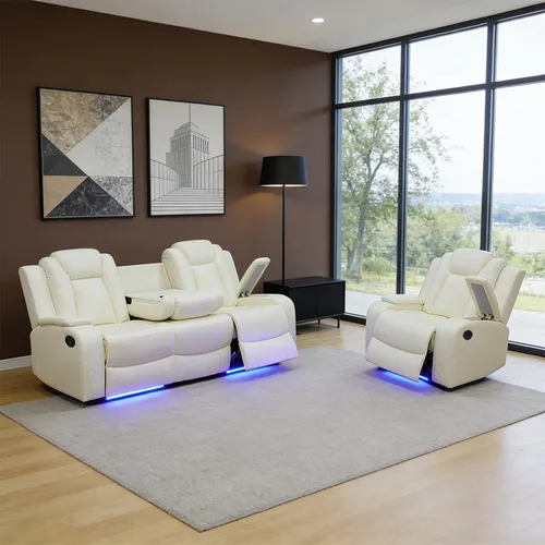 Miniatura 15 de Sofá reclinable individual eléctrico para muebles de sala de estar, silla reclinable de cuero con luces LED, puertos USB, almacenamiento oculto