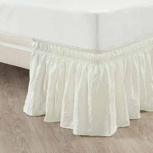 Miniatura 10 de Lush Decor Falda de cama elástica con volantes fruncidos, fácil de envolver, individual individual/individual XL, color blanco completo, falda