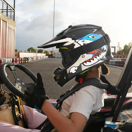 Miniatura 6 de cascos para niños y jóvenes de bicicleta todoterreno, motocross, ATV, BMX, MX, bicicleta todoterreno, casco de motocicleta J-01 con gafas y guantes