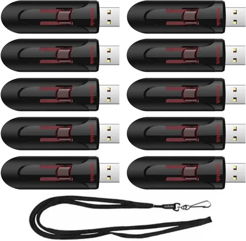 SanDisk Cruzer Glide - Unidad flash USB 3.0 SDCZ600-016G-B35 de 16 GB (paquete de 10) con (5) cordones negros GoRAM (16 GB, 10 unidades)