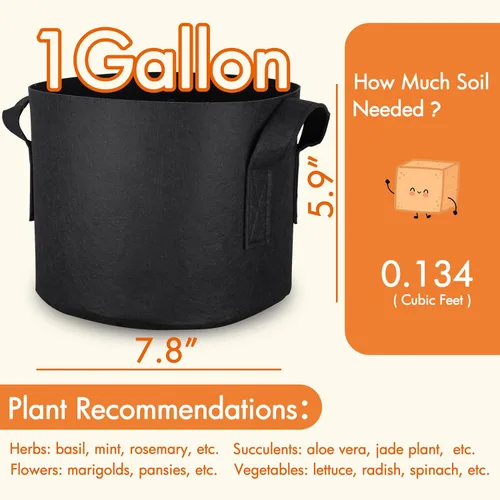 Miniatura 2 de Gardzen Paquete de 10 bolsas de cultivo de 1 galón, bolsas de cultivo de tela gruesa de 10.58 oz con asas, bolsas de cultivo de plantas de aireación