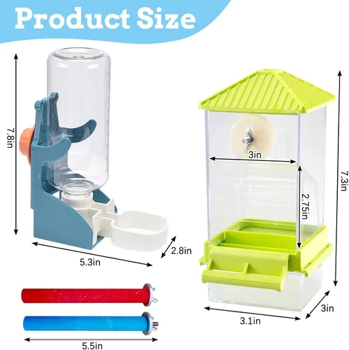 Miniatura 2 de Hamiledyi - Set de comederos sin ensuciar para pájaros con dispensador de agua, contenedor de semillas para periquitos, comedero automático