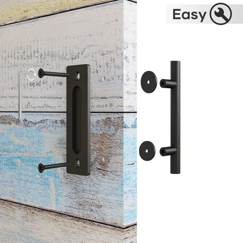 Miniatura 5 de EaseLife Manijas y tiradores de puerta corrediza de granero de 12 pulgadas, juego de herrajes rústicos de doble cara, resistente, acabado con Negro