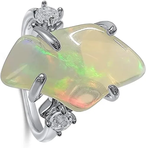 Miniatura 30 de Anillo de cristal crudo real con piedra natal, plata de ley, oro blanco, regalo de joyería para ella, regalo de Navidad, Día de la Madre