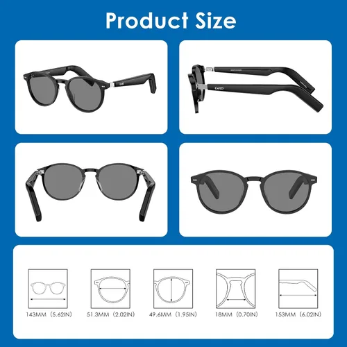 Miniatura 9 de GetD Lentes AI, traducción en tiempo real con IA en 147 idiomas, lentes de sol polarizados inteligentes de nailon, gafas de aviador Bluetooth