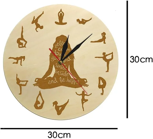 Miniatura 3 de XDG Reloj de pared de madera para yoga, decoración del hogar, meditación, yoga espiritual, silencioso, sin tictac, yoga, estudio de yoga, arte