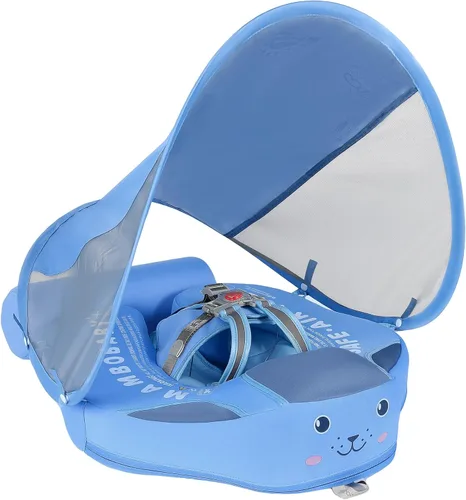 Mambobaby Flotador con Toldo y Cola Nuevo Mejorado Flotador de Piscina No Inflable para Bebé Flotador de Natación Mambo Entrenador de Natación azul