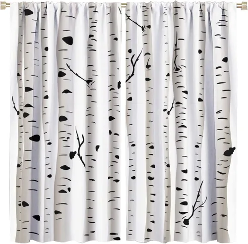 Miniatura 38 de Cortinas de abedul para sala de estar, niebla matutina en otoño, decoración del hogar, 42 x 45 pulgadas de largo