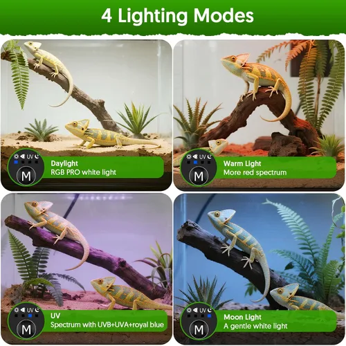 Miniatura 3 de QZQ Luz UVB para reptiles, lámpara de reptil LED UVA UVB de 24 W con atenuación y 4 modos de iluminación, nuevo modo temporizador 24/7, brillo