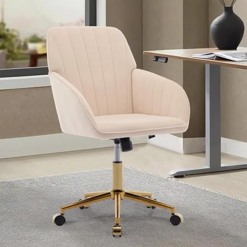 Miniatura 27 de Beige Small Office Chair, Chenille Cute Swivel Vanity Makeup Desk Chair with Wheels for Teens Women Girls, Comfy Adjustable Computer Chairs for