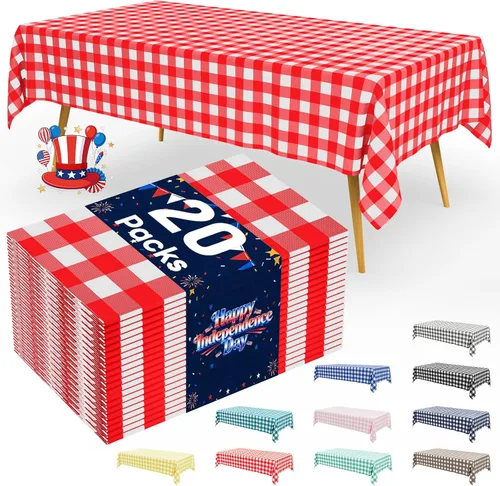 Miniatura 67 de Smiry Paquete de 3 Manteles Desechables de Cuadros Gingham Color Caqui - 54" x 72" Mantel de Plástico de Servicio Pesado, Cubiertas de Mesa