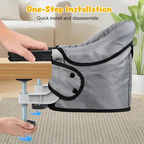 Miniatura 3 de Toogel Silla alta de gancho, silla alta portátil para bebé, asiento de mesa plegable con clip para 6 a 36 meses, tela antidesgarro, funda lavable