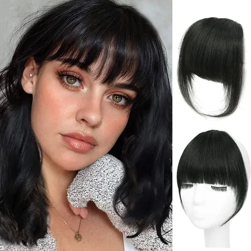 Miniatura 27 de Flequillo con clip de cabello 100 % humano, cortina de adelgazamiento de aire para mujer, plana natural, curvada, delgada, falsa rubio ceniza