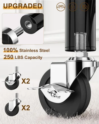 Miniatura 4 de Perchero de ropa resistente con carga de 520 libras, perchero ajustable con ruedas resistentes, percheros industriales de metal para colgar ropa