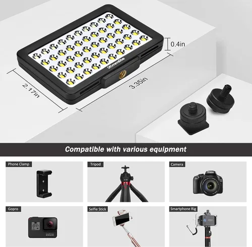 Miniatura 7 de Commlite CM-L50 - Luz LED de video para cámara, 50 LED 5700-6000 K, regulable, mini panel de luz para smartphones y cámaras, apto para Canon, Sony