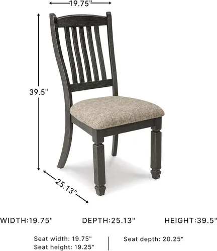 Miniatura 3 de Signature Design by Ashley Tyler Creek Silla auxiliar tapizada para comedor, 2 unidades, madera maciza, 19.25 pulgadas de alto, negro y negro