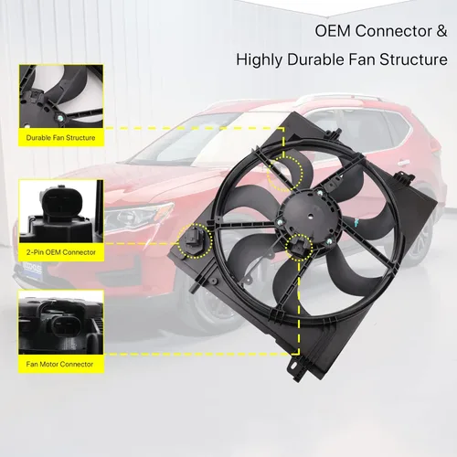 Miniatura 4 de Conjunto de ventilador de refrigeración del radiador - Compatible con Nissan Rogue Sport Qashqai 2.0L 2017-2022 - Reemplaza 21481-6MA0A, 21481-6MA0B