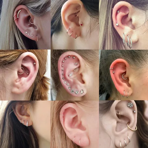 Miniatura 7 de 10 pares de aretes de acero inoxidable para cartílago, para hombres y mujeres