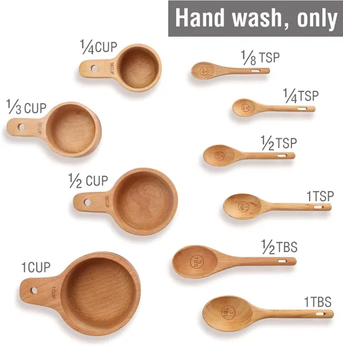 Miniatura 3 de Juego de 10 tazas medidoras y cucharas medidoras, tazas medidoras de madera hechas a mano con cucharadita, cucharas medidoras para ingredientes