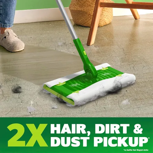 Miniatura 2 de Swiffer Kit de iniciación de lujo para el cabello con poste plegable, 9 paños secos con imán para el cabello, 2 paños húmedos adicionales para mopa