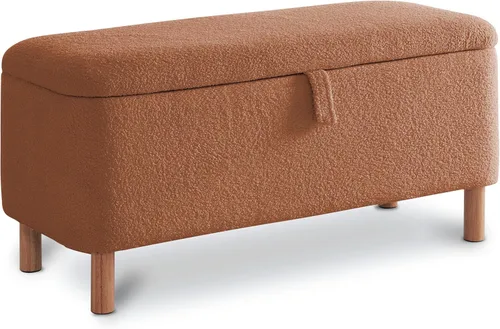 Miniatura 10 de Banco otomano de almacenamiento Boucle para dormitorio al pie de la cama, asiento tapizado en sherpa con almacenamiento para zapatos para entrada