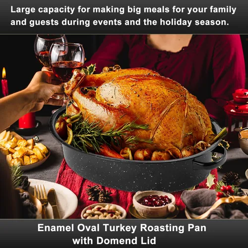 Miniatura 4 de Sartén para asar pavo ovalada esmaltada de 14.6 pulgadas con tapa abovedada, regalo para la madre, cubierta, antiadherente, libre de productos
