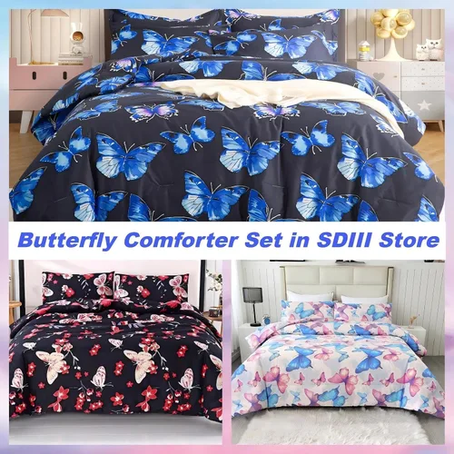 Miniatura 4 de SDIII Sábana bajera ajustable de mariposa colorida con 2 fundas de almohada, bolsillo profundo, microfibra suave, tamaño individual, para niños