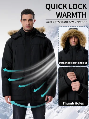 Miniatura 5 de Abrigos de invierno para hombre, chaquetas de invierno, impermeables, gruesas, cálidas, aisladas, parka, larga, con capucha