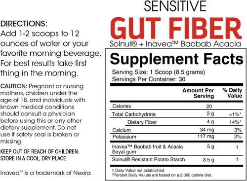 Miniatura 2 de Silver Fern Suplemento de fibra intestinal sensible: cada tina = 30 cucharadas = suministro de 30 días, 0.21 oz de fibra dietética por porción