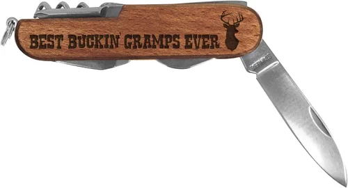 Miniatura 2 de Cuchillo Gramps Best Buckin' Gramps Ever Grabado con láser Madera Oscura 6 funciones Cuchillo de bolsillo Multiherramienta