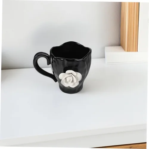 Miniatura 8 de Cabilock Bonita taza de café de cerámica floral con asa, taza de té de viaje irregular para mujer, diseño para té de tarde, Navidad y uso diario