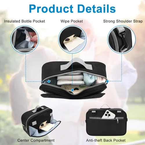 Miniatura 4 de Accmor Organizador de cochecito, organizador universal para cochecito con bolsillo aislado para portavasos y bolsa de cochecito de gran capacidad