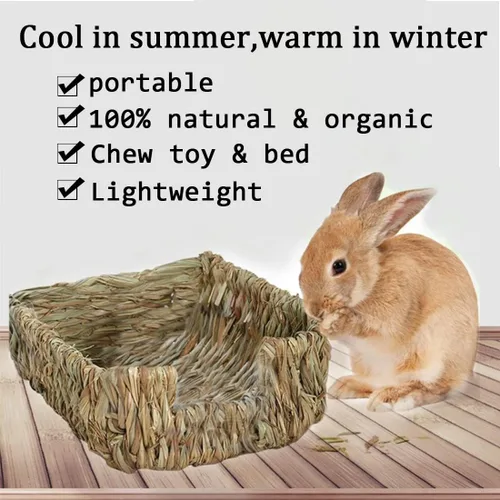 Miniatura 7 de Hamiledyi Cama de hierba de conejo, alfombrilla de heno natural hecha a mano, bolas masticables para conejo, jerbo, chinchilla, cobaya, hurón, otros