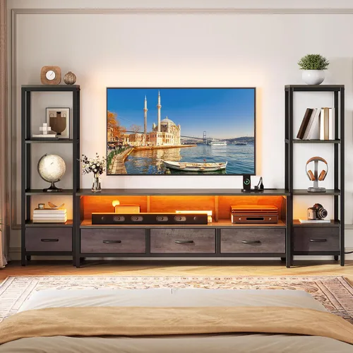 Miniatura 8 de YITAHOME Moderno soporte de TV para televisores de 65 pulgadas, centro de entretenimiento con cajones y estanterías, gabinete de consola de TV LED