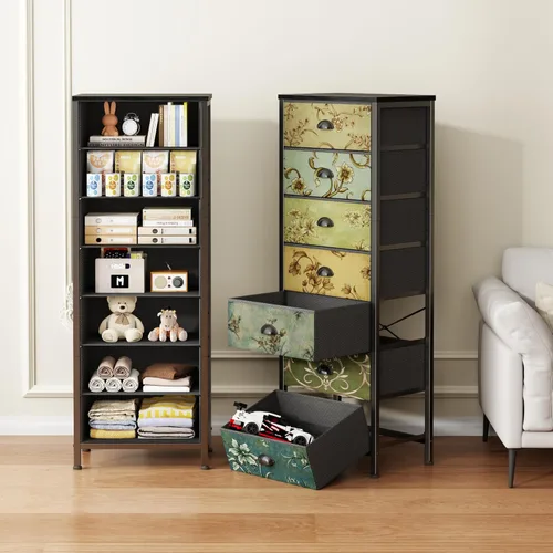 Miniatura 4 de Furnulem Cómoda de 4 cajones, mesita de noche vertical para niños, adultos, cómoda de tela para dormitorio, sala de estar, armario, guardería