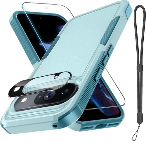 Miniatura 11 de Janmitta Funda para Google Pixel 9 Pro XL con protector de pantalla + protector de lente de cámara + correa de muñeca, resistente a prueba de NEGRO