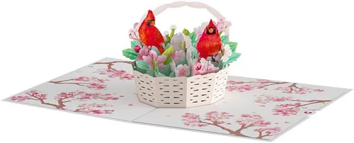 Miniatura 4 de Lovepop Tarjeta Pop-Up Diaria para Ella - Tarjetas de Felicitación 3D para Niñas, Mujeres - Cesta de Flor de Cerezo con Cardenales - Tarjeta