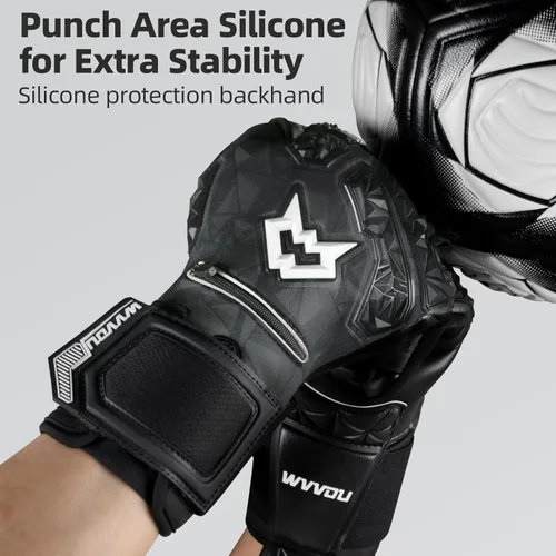 Miniatura 5 de WVVOU Guantes de portero de fútbol para adultos y jóvenes, guantes de portero de alto rendimiento con 5 protectores de dedos desmontables, guantes