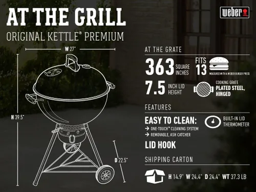 Miniatura 14 de Weber Original Kettle Premium - Parrilla de carbón, 22 pulgadas, color negro