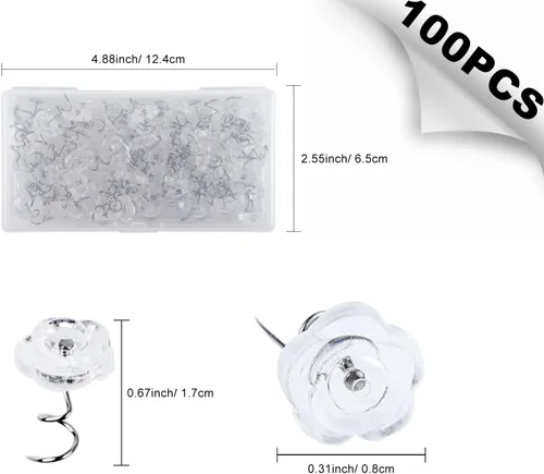 Miniatura 2 de NEBURORA 100 piezas de pasador giratorio de tapicería con cabeza de rosa transparente para fundas, faldas de cama, fundas de muebles de automóvil