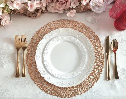 Miniatura 4 de Occasions: Paquete de 10 manteles individuales metálicos de vinilo prensado/decoración de boda (primavera, oro rosa)