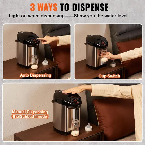 Miniatura 5 de VEVOR Dispensador de agua caliente, caldera y calentador de agua ajustable de 4 temperaturas, calentador de agua de encimera de acero inoxidable