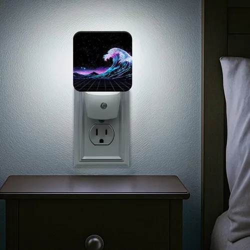 Miniatura 7 de Waves Night Lights Plug Into Wall, Retro Futuristic Stars Mountains Summer Blue Smart Led Plug in Night Lights for Wall Socket for Bedroom Kids Room