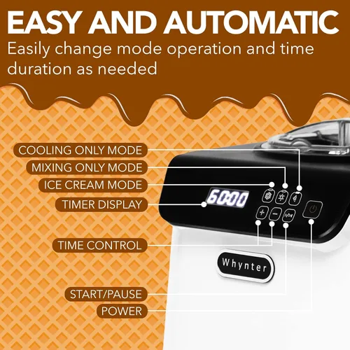 Miniatura 3 de Whynter Máquina automática para hacer helados de 1.28 cuartos de galón vertical con compresor integrado, pantalla digital LCD y temporizador, sin
