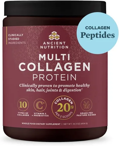 Ancient Nutrition - Péptidos de colágeno en polvo, proteína multi-colágeno, para mujeres y hombres, con vitamina C, probióticos, colágeno