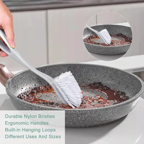 Miniatura 2 de Juego de cepillos para platos y botellas, 4 cepillos de limpieza de cocina, gris, asas de plástico, cerdas medianas (nailon o poliéster)
