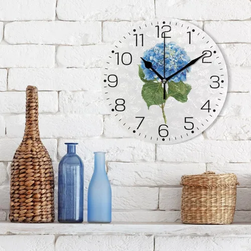 Miniatura 3 de Tarity Reloj de pared de flores de hortensias azules, funciona con pilas, silencioso, moderno, redondo, decorativo, para sala de estar, cocina